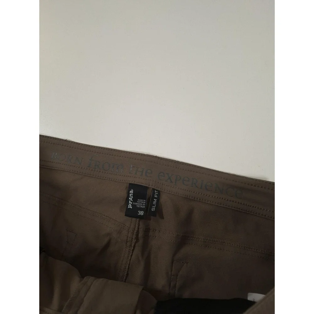 PrAna Brion Pants Mens 38x30 Beige Slim Fit Stretch Nylon 5 Pocket Outdoor